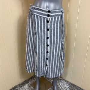 Christian Siriano New York Linen Maxi Skirt Blue White Stripe Belted Womens L